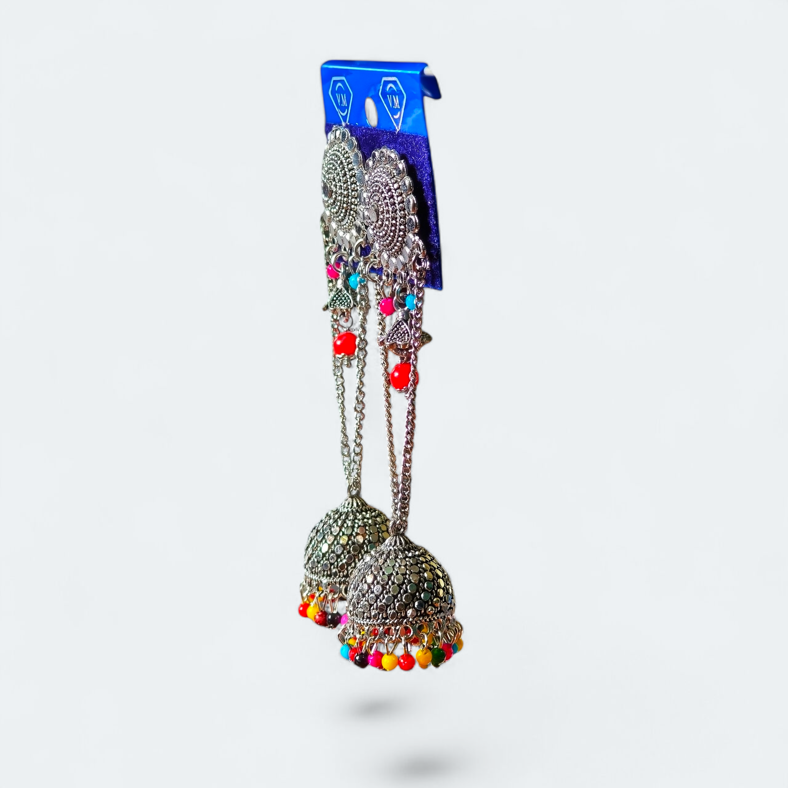 Boho Charm Oxidized Jhumkas with Multicolor Beads