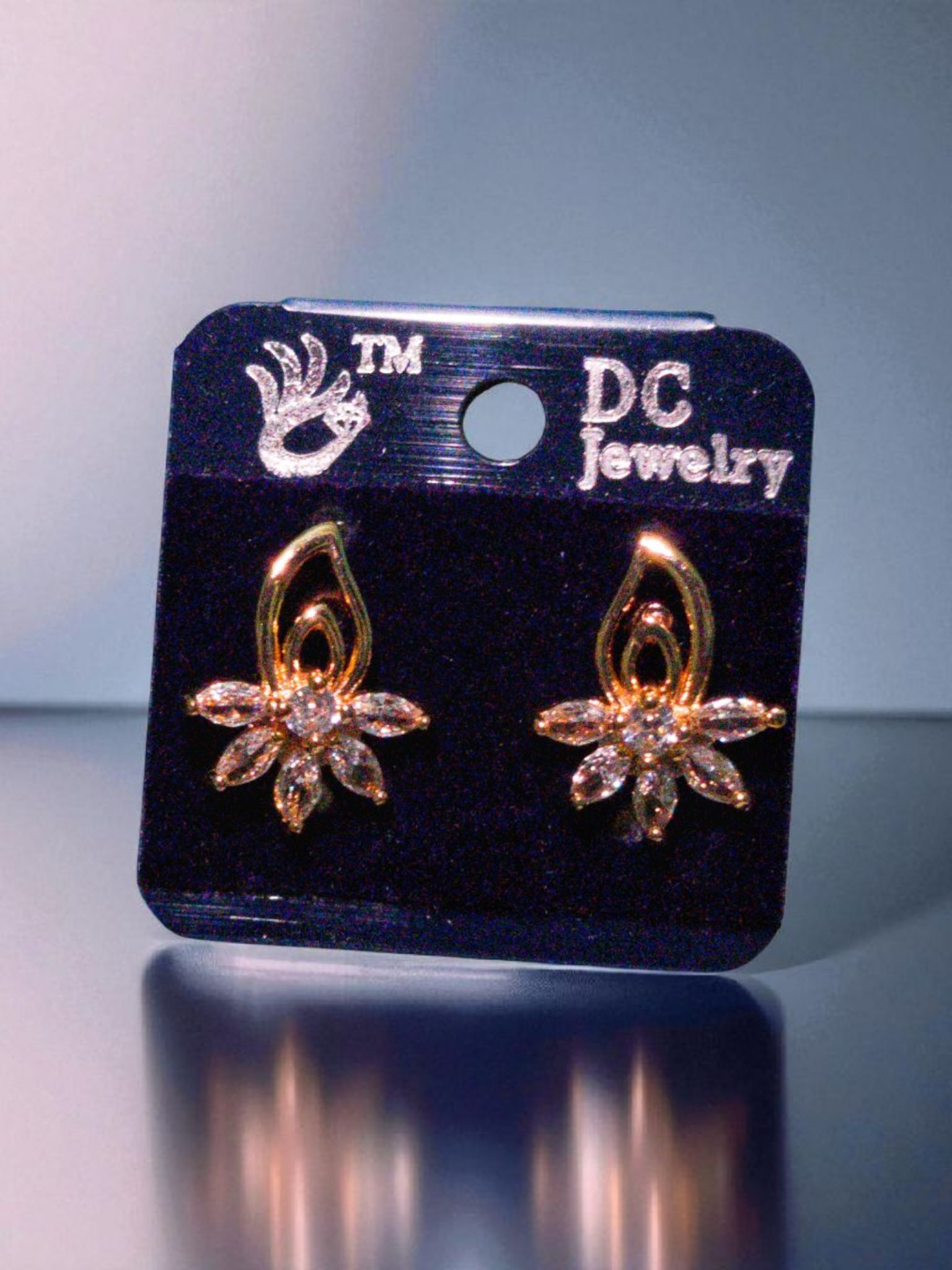 Floral Swirl Gold Crystal Studs – AD Engraved Edition