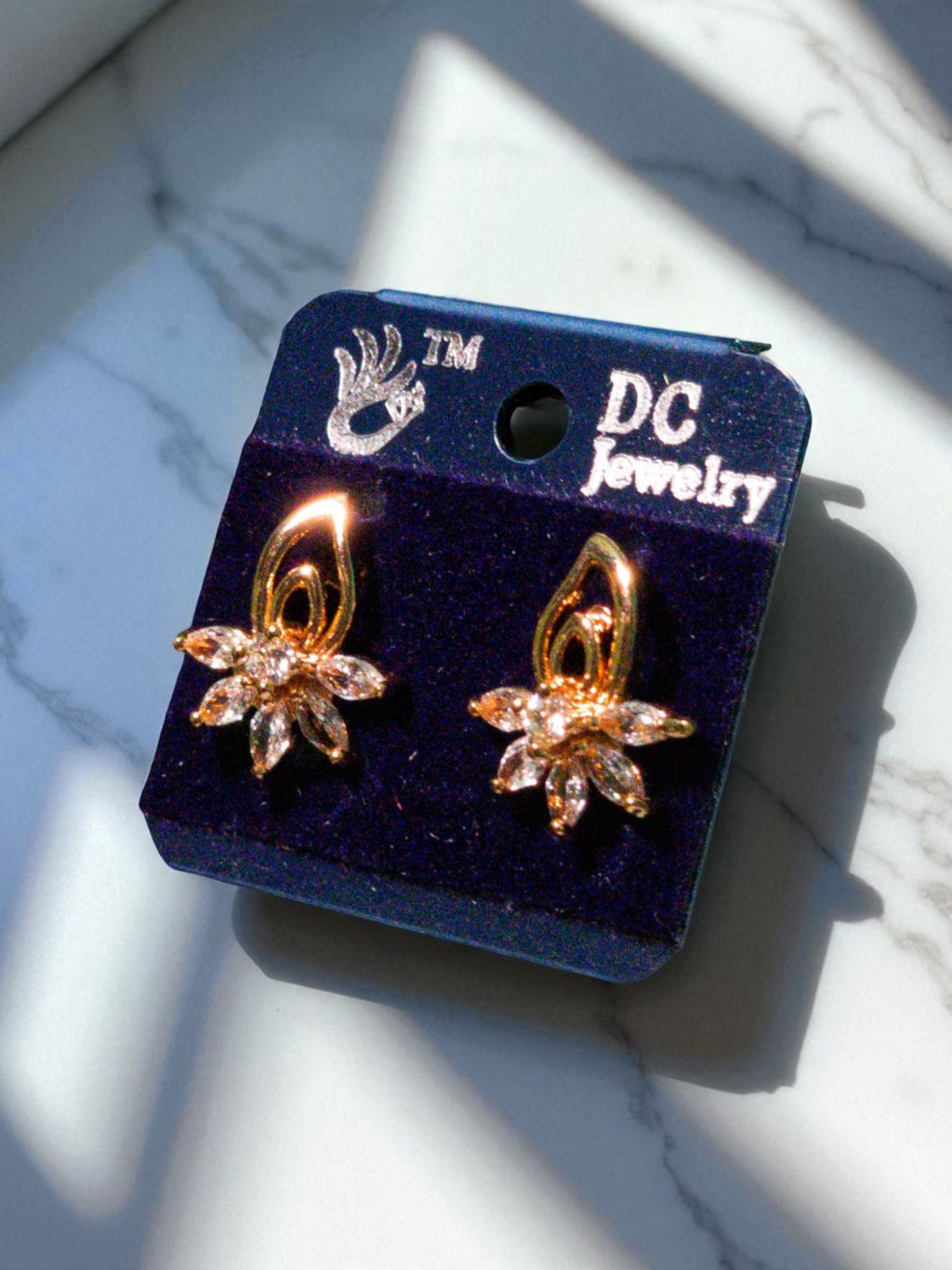 Floral Swirl Gold Crystal Studs – AD Engraved Edition
