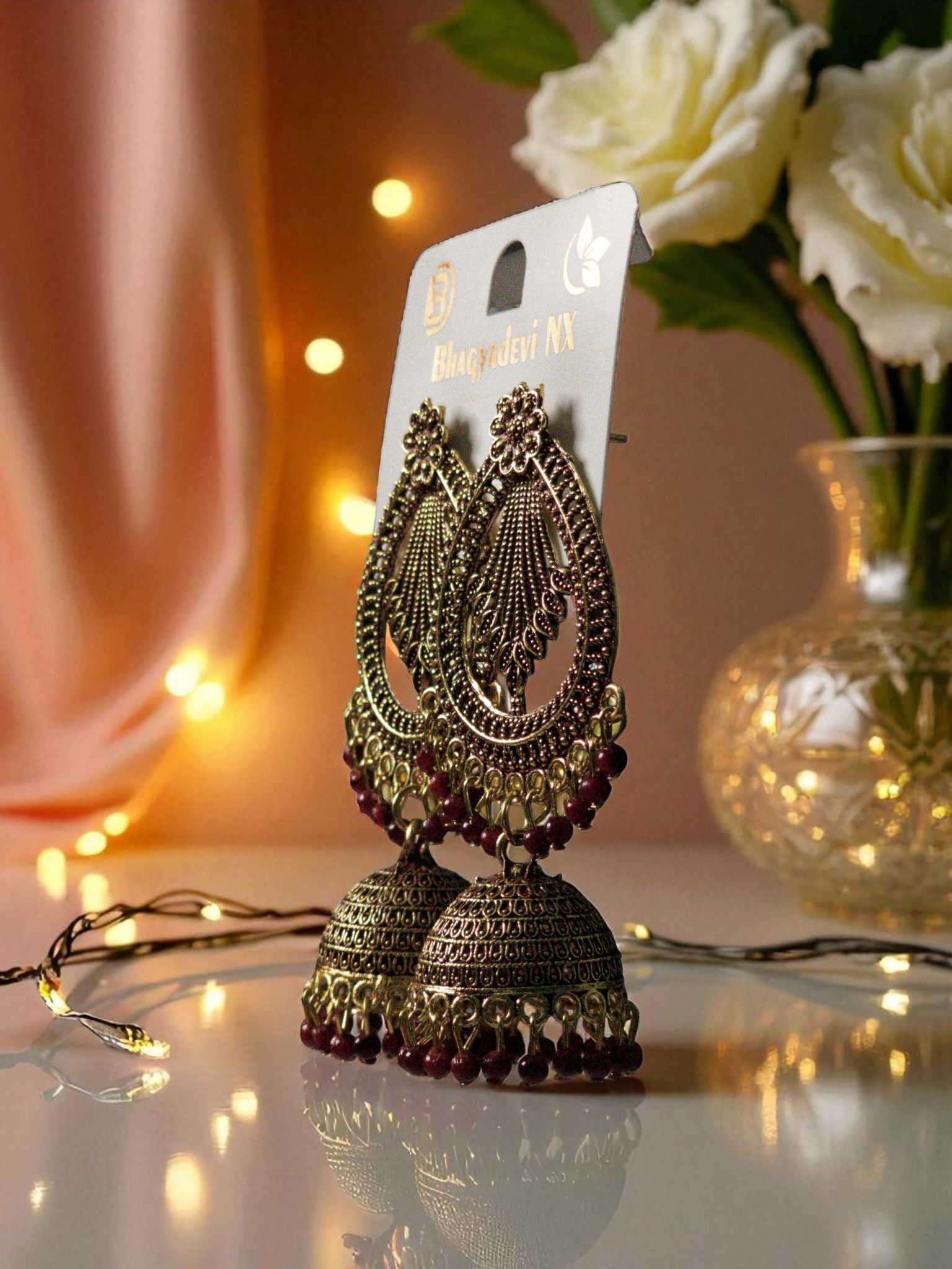Zarora Royal Maroon Dome Jhumkas
