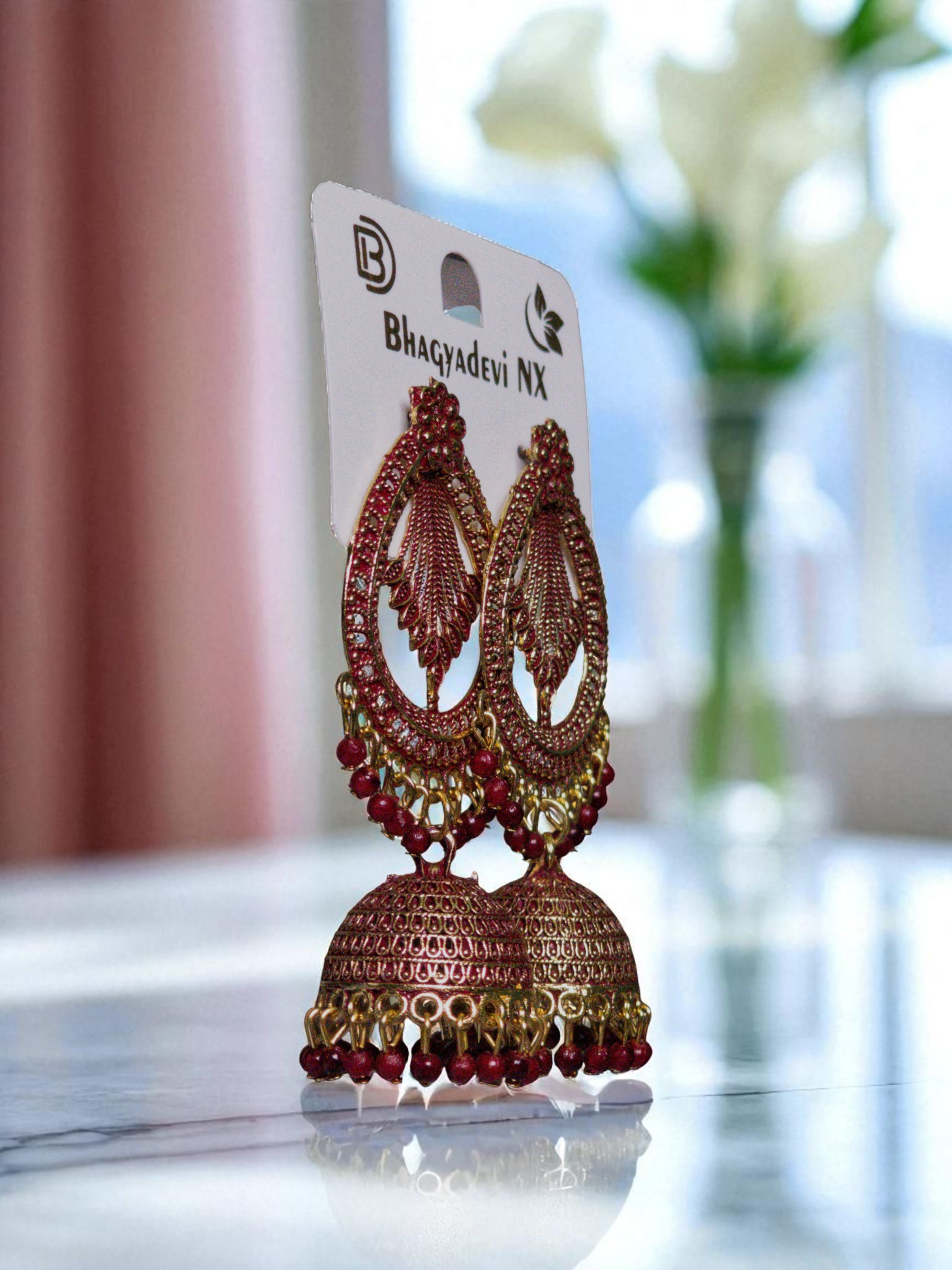 Zarora Royal Maroon Dome Jhumkas