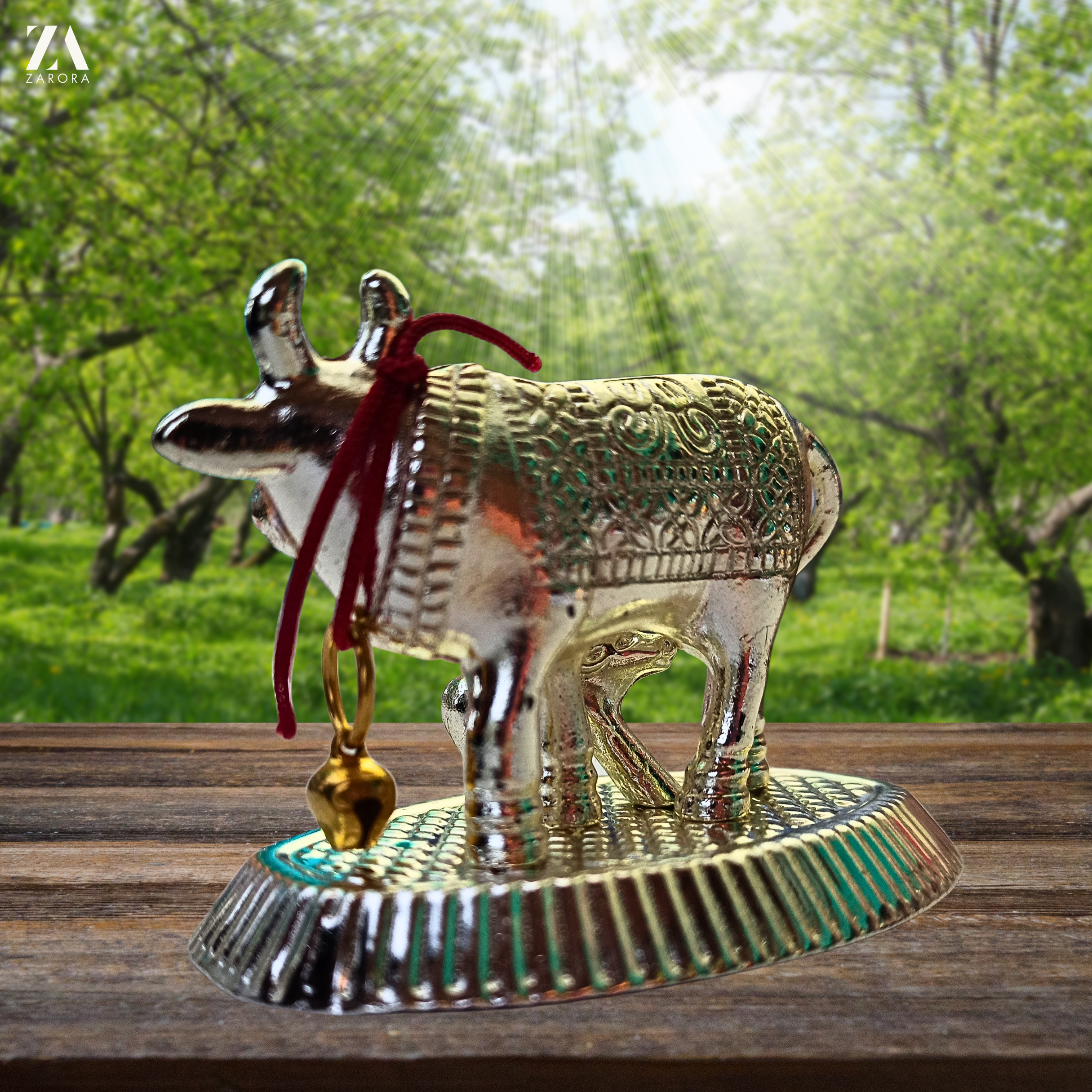Kamdhenu Cow Figurine, Silver-Colored