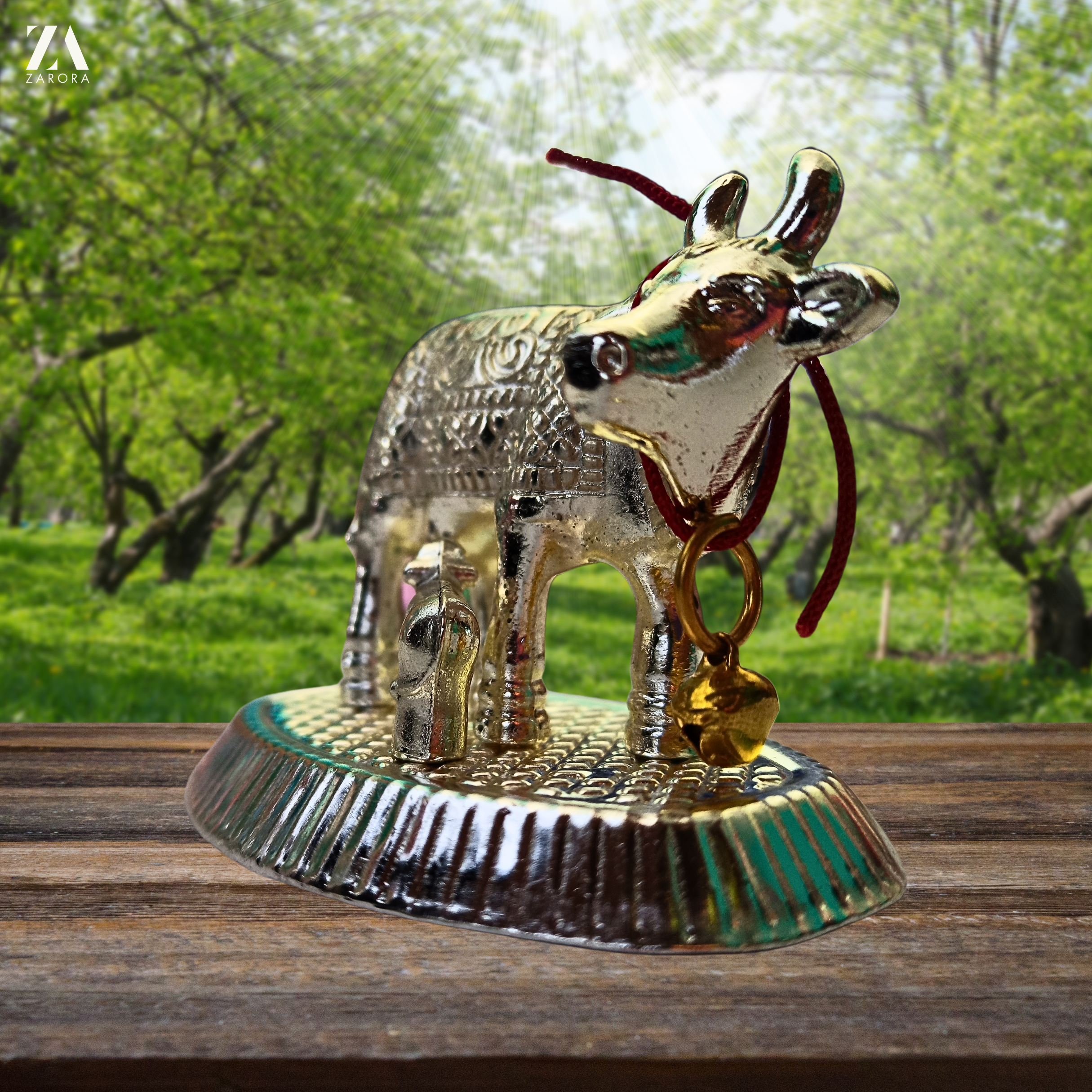 Kamdhenu Cow Figurine, Silver-Colored