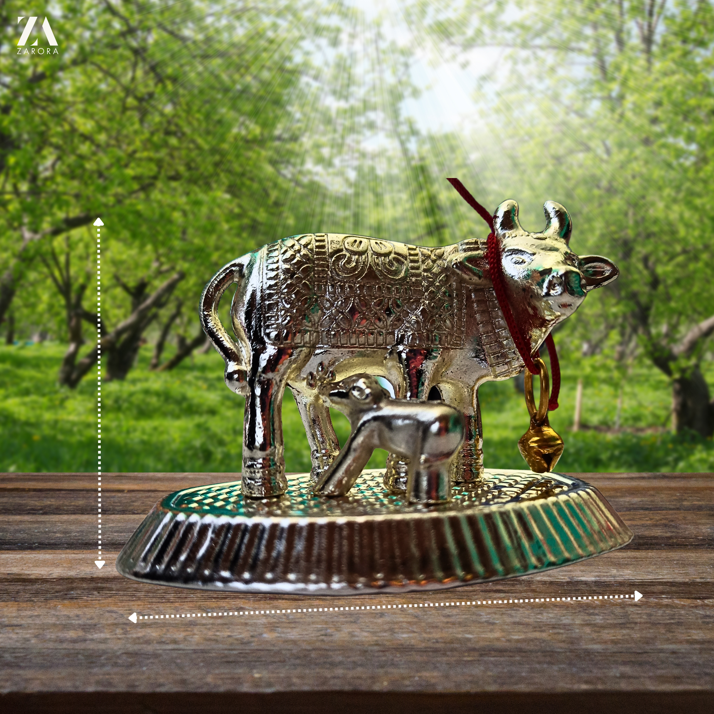 Kamdhenu Cow Figurine, Silver-Colored