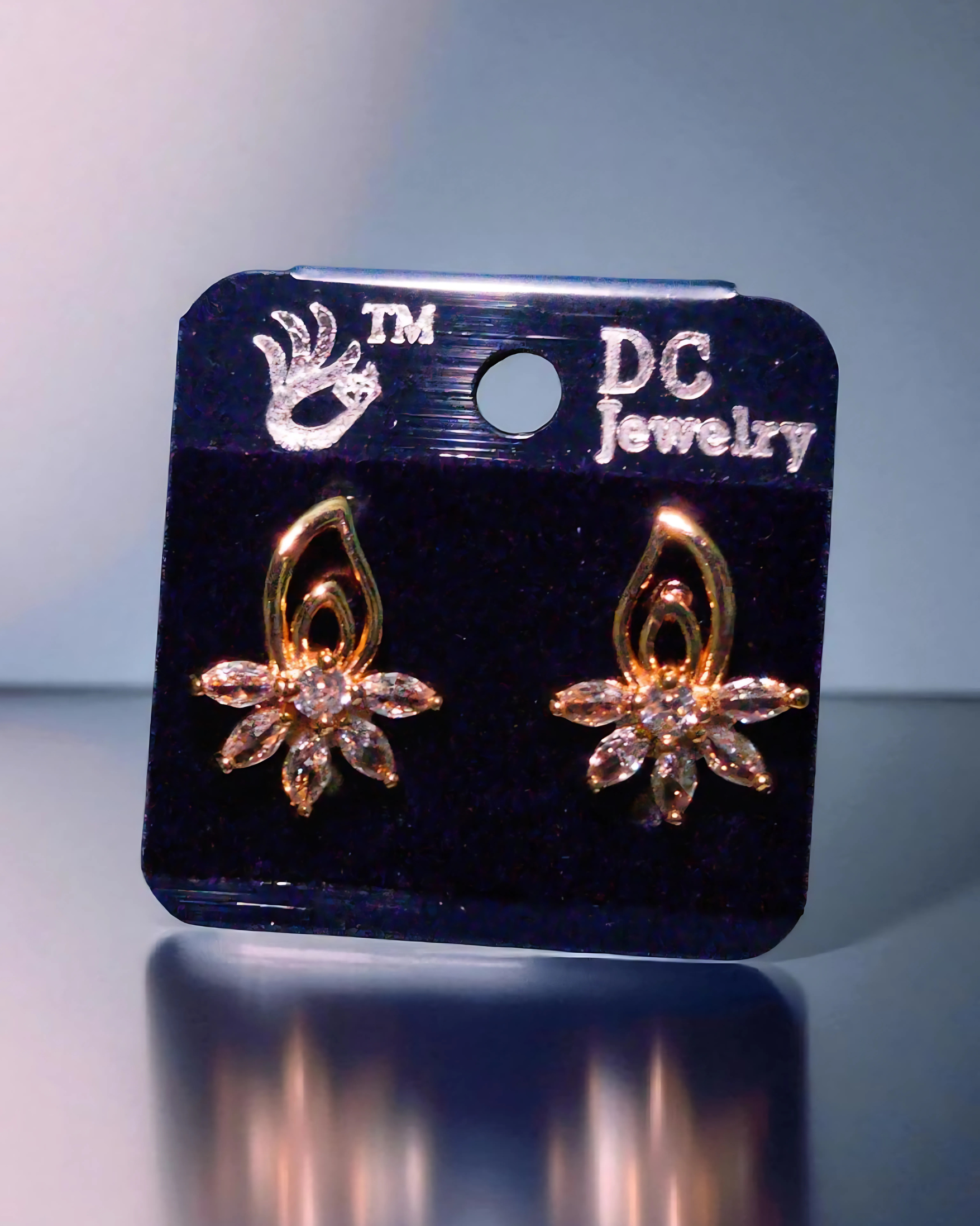 Floral Swirl Gold Crystal Studs – AD Engraved Edition