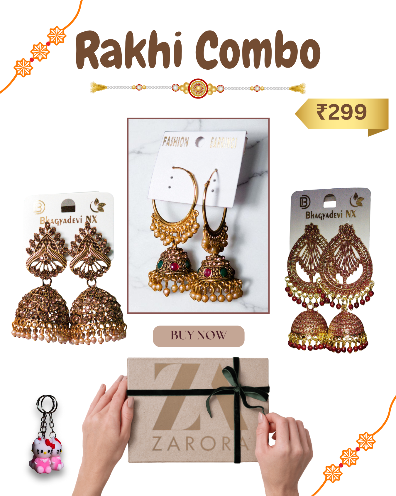 Rakhi Combo 3 Jhumka and 1 key chain